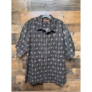 Tori Richard Honolulu Mens XL Palm Tree Hawaiian Button Up Shirt Black Tan